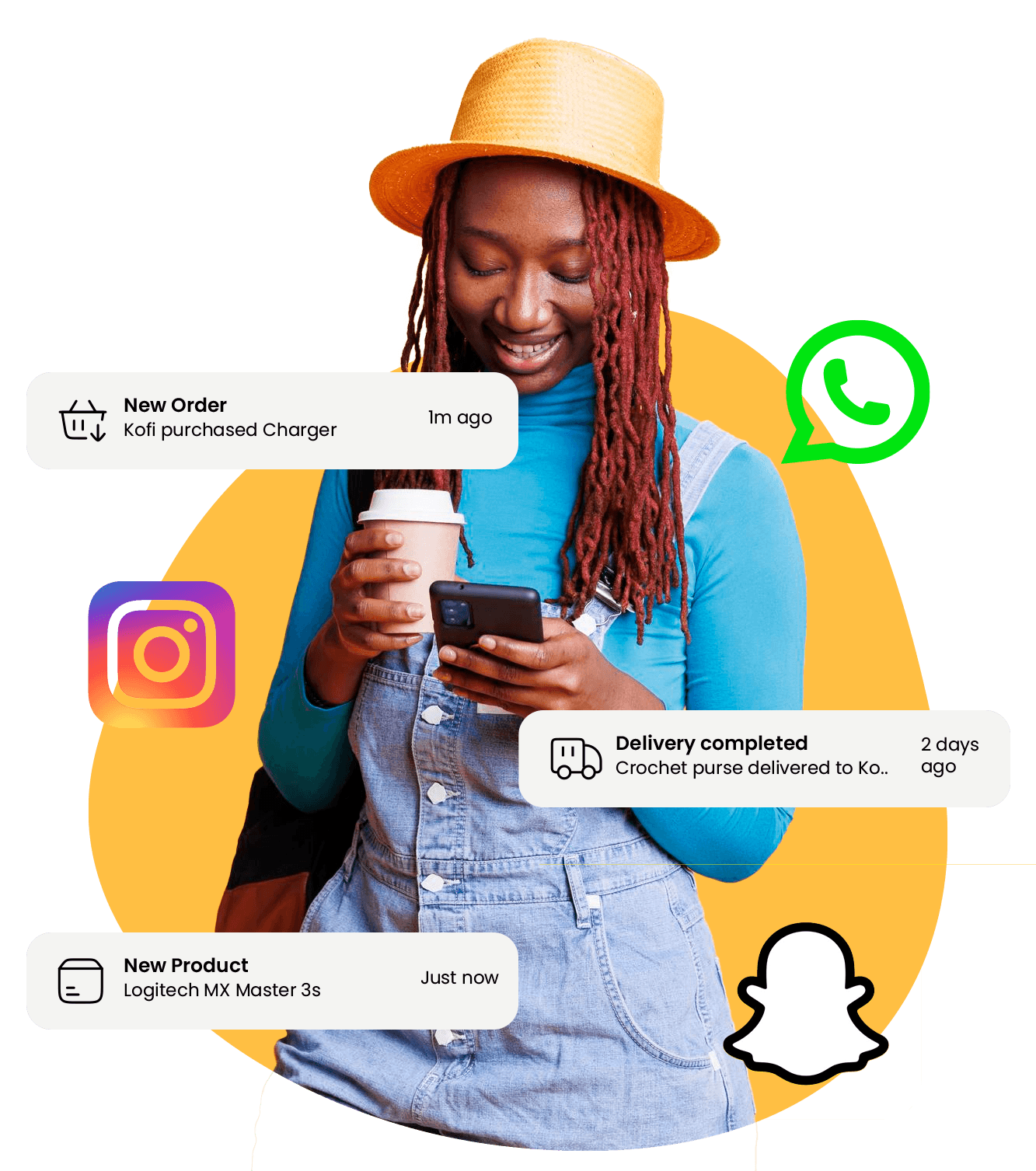 happy woman using mobile app